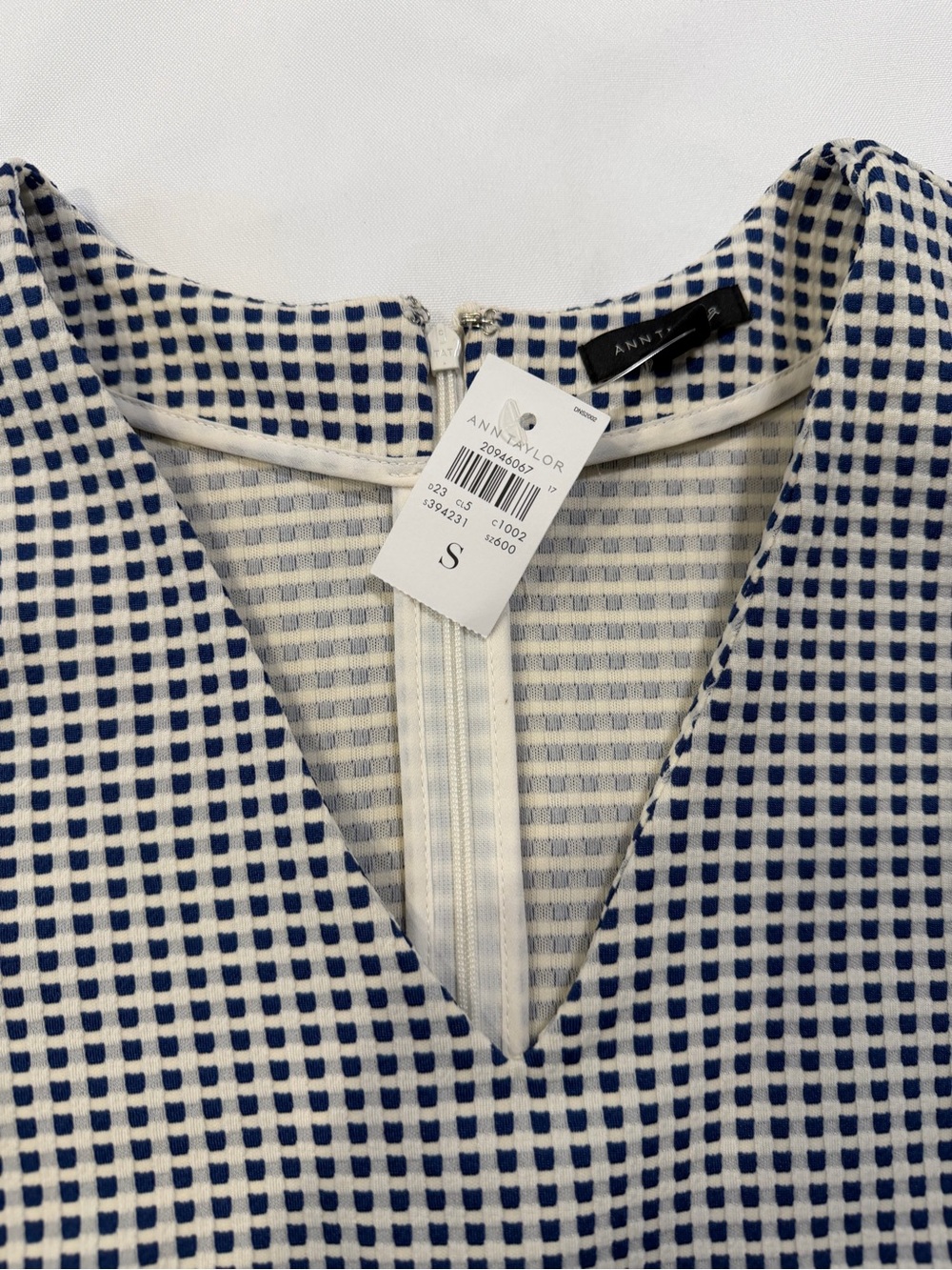 Ann Taylor Blue and White Checked V-Neck Button-Down Shirt